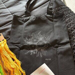 New needlepoint kit. Includes black bag, 2 rings, thread, instructions. New .